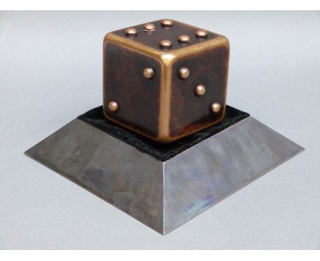 Chris Cambridge (Modern British) signed bronze sculpture 'Irritating Dice', edition 1 of 1, on bronze base. The dice contains