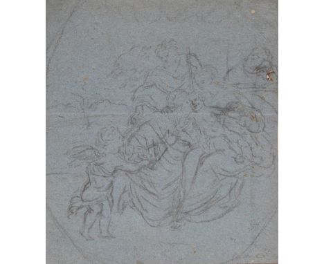 Attributed to Jean Van Hoeck (1600 - 1650) charcoal master sketch with label verso and stamp giving details of it having been