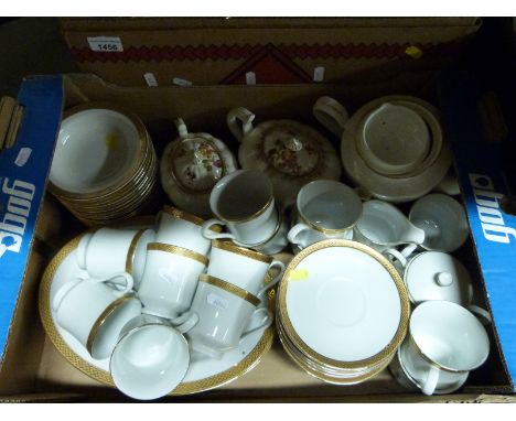 A  collection of ceramics to include a Continental porcelain tea and dinner service with raised gilt Celtic border to include