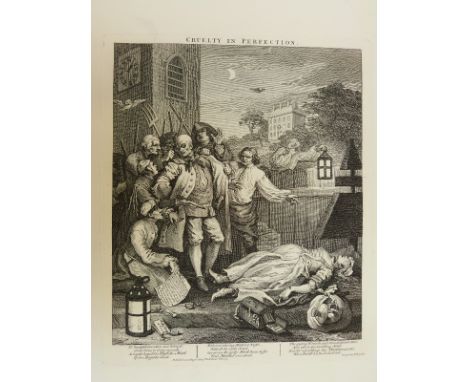 Four Hogarth etchings Cruelty comprising First Stage, Second Stage, Perfection and Reward, each approximately 65 x 49cm