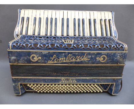 Lambardi c1930s Italian 120 bass piano accordion in Wedgwood blue pearloid finish with diamanté decoration, with original cas