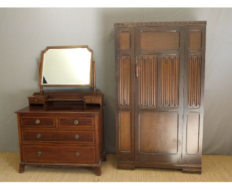 A late 19thC/early 20thC dressing table (H165 x W107 x D56cm) and oak wardrobe (H185 x W107 x D45cm)
