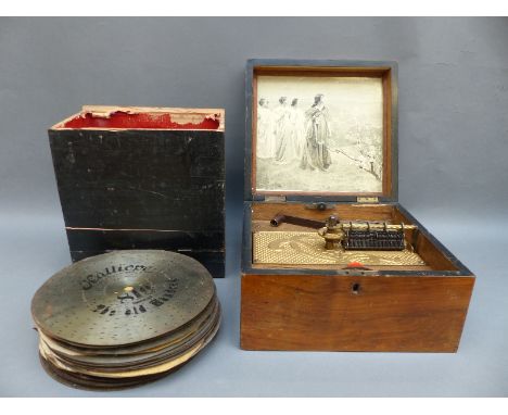 Kalliope disc playing musical box, c1890, model 50 with combined centre drive and winding mechanism playing on a single comb 