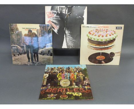 Four LPs, The Rolling Stones - Let it Bleed (Stereo) and Sticky Fingers with late issue of Sgt Pepper - The Beatles and The F