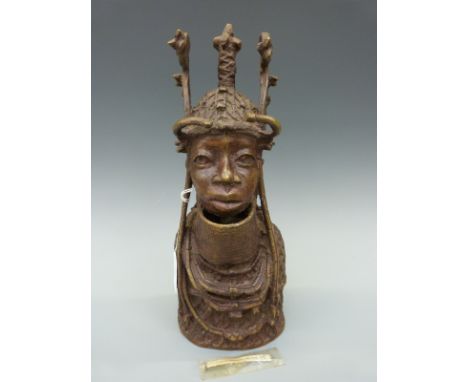 A 19thC Benin bronze bust Oba of Benin