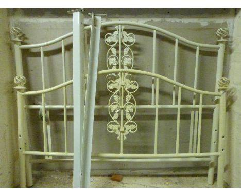 A painted metal double bed with hollow globe finials (W122cm)