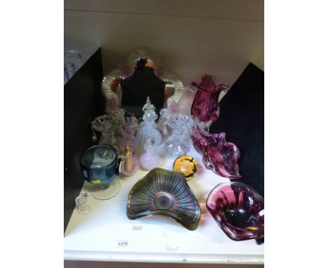 Murano glass mirror , bottle, three pieces of chribska and quantity of glass ware to include carnival glass, Caithness etc.