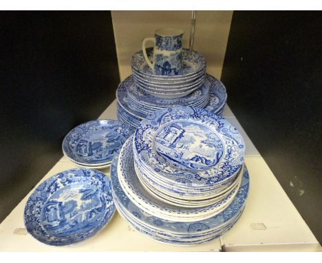 A collection of Spode and other blue and white dinnerware including Italian pattern