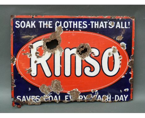 Enamel advertising sign Rinso 'Soak The Clothes That's All! Saves Coal Every Wash Day', 45 x 61cm 