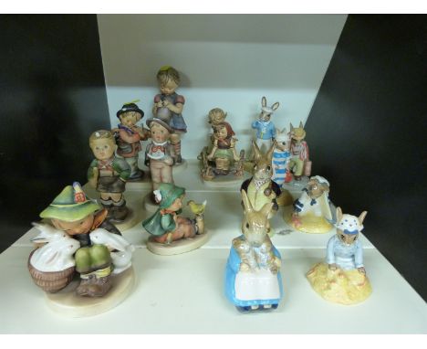 Two Beswick Beatrix Potter figures, five various Bunnykins figures and Goebel Hummel figures.