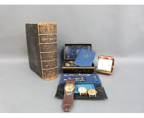 A trio of vintage gentlemen's wrist watches, a small collection of UK coinage including WW1 era, early memorial crowns etc, a