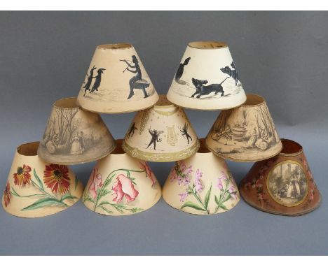 Nine hand painted paper lamp shades