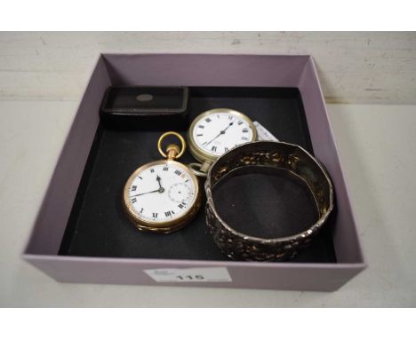 MIXED LOT OF POCKET WATCHES, BANGLE ETC