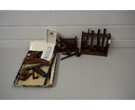 VARIOUS MIXED TOBACCO PIPES, PIPE STANDS ETC