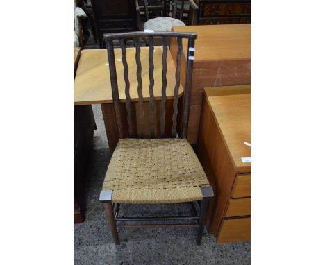 LATE 19TH CENTURY STICK BACK SIDE CHAIR WITH CORD COVERED SEAT