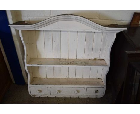 WHITE PAINTED PINE WALL SHELF WITH THREE INTEGRAL DRAWERS, 97CM WIDE