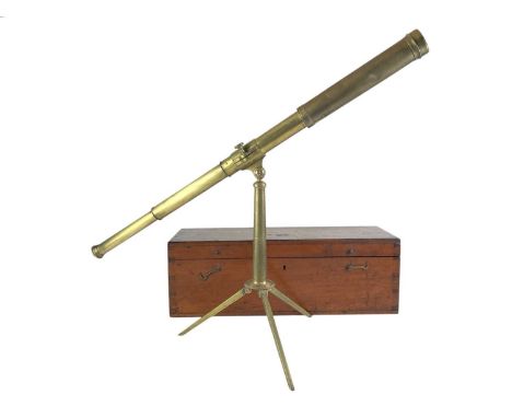 A brass three-draw telescope and stand. Late 19th century, by Watson &amp; Sons, 313 High Holborn, London, on a tubular suppo