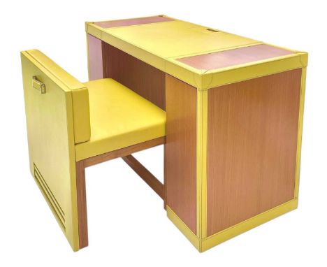 Superyacht furnishings, a yellow leather space-saving desk with a matching upholstered chair.  A contemporary design of colou