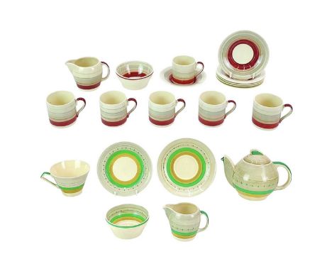 Two Susie Cooper Kestral part tea and coffee services. Includes six coffee cans and saucers, a jug and sugar bowl in the red 