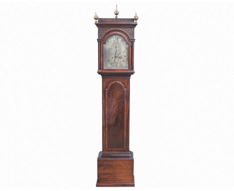 Cornwall interest, A late George III mahogany eight day longcase clock. The silvered arched brass dial signed W Hambly Falmou