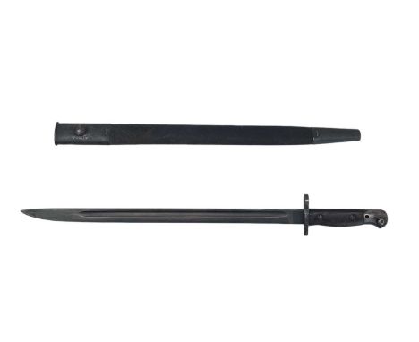 A WWI era Lee Enfield 1907 pattern Sword Bayonet and Scabbard by James A. Chapman. Ricasso stamped a Crown over GR 1907 5 '15