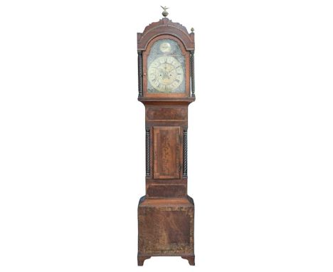 A George III mahogany eight day longcase clock by Vibert, Penzance The arched brass dial with dolphin and urn pierced spandre