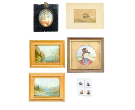 A miniature portrait of Josephine Bonaparte.  Late 19th century, together with a miniature portrait of John Peel, a small wat