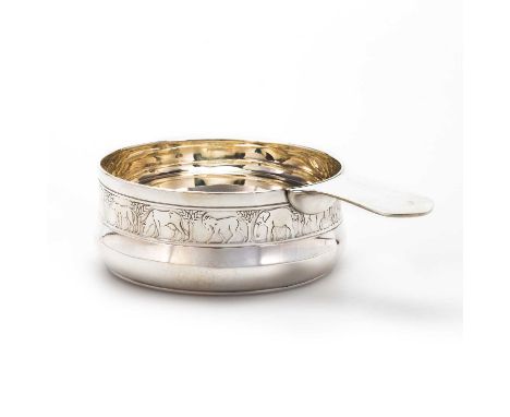 TIFFANY & CO:  AN ART DECO AMERICAN STERLING SILVER PORRINGER John C. Moore period, the circular bowl chased with a frieze of