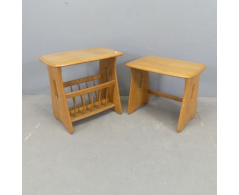 ERCOL - a light elm magazine rack, length 55cm, height 50cm, width 36cm, and an Ercol occasional table. (2)Occasional table a