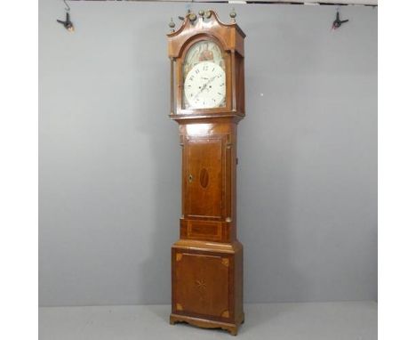 NEWALL OF CLEOBURY - A 19th century mahogany cased 8-day longcase clock, with 14" painted enamel arch top dial featuring and 