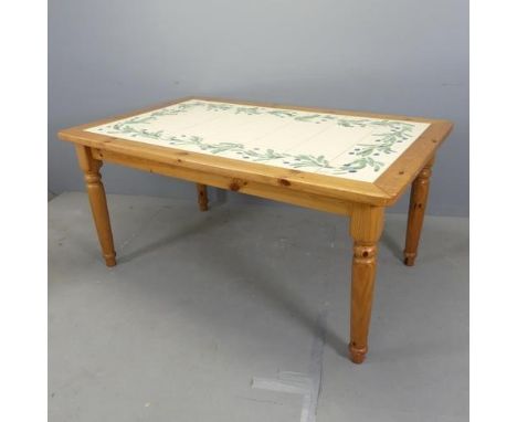 NICOLA FASANO - An Italian modern pine dining table with inset painted tile top, signed. W160cm, H76cm, D99cm.