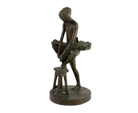 Sidney Beck (SA, b.1936). A limited edition bronze figure of a ballerina tying her shoe, signed in the bronze and numbered 1/