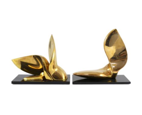 Jack Zajac (American, b.1929). A pair of bronze abstract sculptures, on ebonised plinths, one signed and numbered 18/95, 28cm