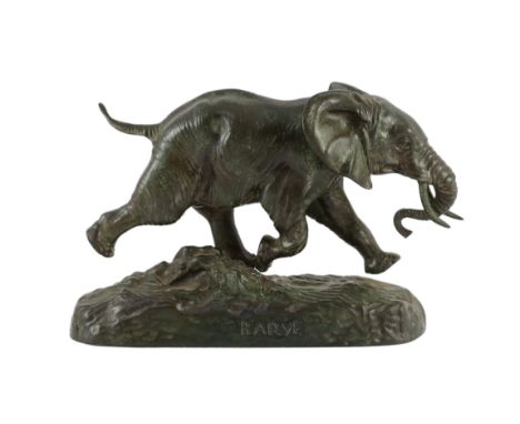 Antoine-Louis Barye (1795-1875). An animalier bronze model 'Elephant du Senegal', signed in the bronze with Barbedienne stamp