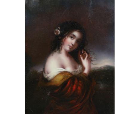 19th century Italian School Portrait of a young woman standing in a landscapeoil on canvas66 x 52cm***CONDITION REPORT***Oil 