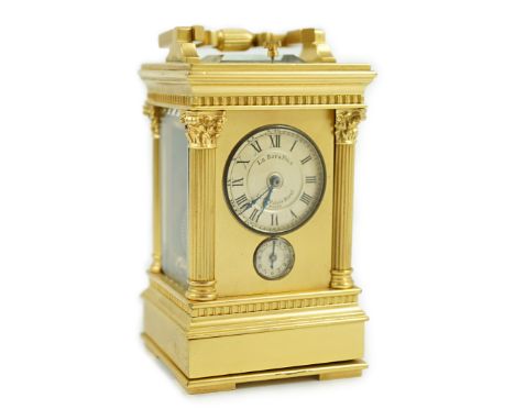 Le Roy &amp; Fils, Palais Royale, Paris. A late 19th century French hour repeating miniature carriage alarum clock, with cori