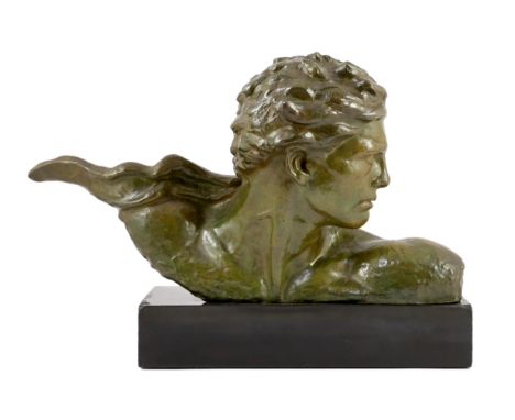 Alexandre Kelety (French/Hungarian, 1874-1940). A bronze 'Buste de Jean Mermoz à l'écharpe', with foundry stamp, numbered 180