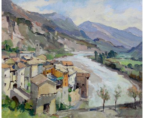 § § George Charles Robin (French, 1903-2003) 'Entrevaux Balmes Alpes Aout 1954'oil on canvassigned32 x 40cm***CONDITION REPOR