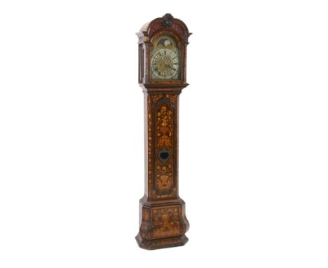 Gerrit Bramer of Amsterdam. An 18th century Dutch marquetry inlaid walnut eight day longcase clock, with moulded pediment and