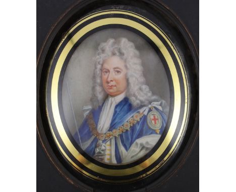 18th century English School Miniature portrait of Robert Harley, 1st Earl of Oxford and Earl Mortimerwatercolour on ivoryMier