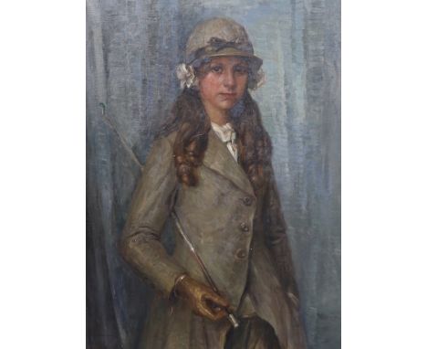 English School c.1900 Three quarter length portrait of a young woman in riding attireoil on canvas98 x 72cm***CONDITION REPOR