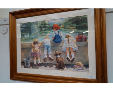 Framed print of children fishing