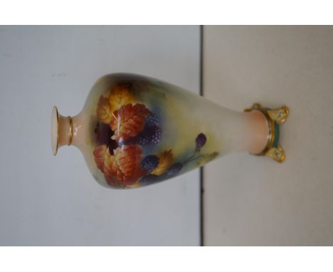 Royal Worcester vase with fruit and leaves pattern signed to body "J. Lander" (Minor chip under rim) Height: 21cm