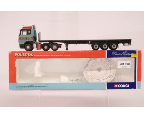 Manufacturer  - Corgi | Description - Flatbed Trailer - Pollock Scotrans LTD - Merc Actros Unit | Stock Code - CC13107 | Note