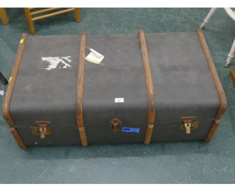 Vintage wooden bound travel trunk 