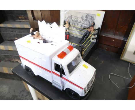 WrestleMania toy wrestling ring, Slambulance and four wrestling figures