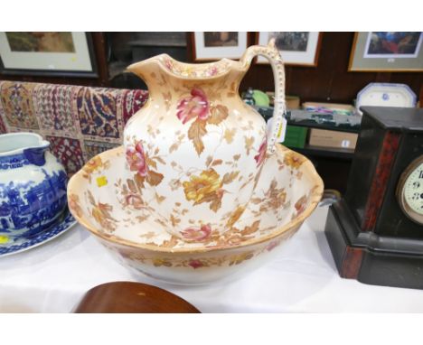 Floral patterned wash jug and basin