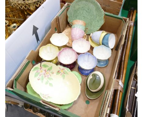 Box of Carlton ware - pastel coloured teacups and saucers and sundae dishes