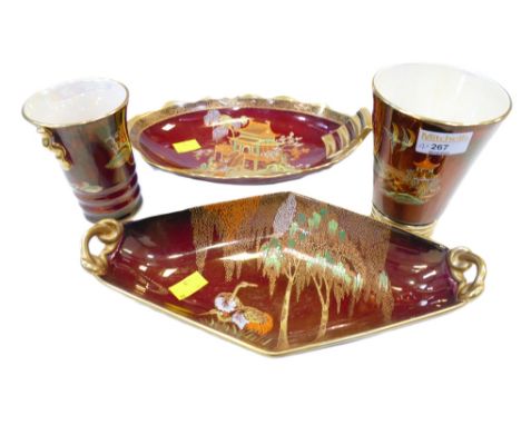 Four pieces of Carlton ware Rouge Royal including dishes and vases 
