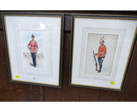 Two watercolours of Royal Marines, Royal Marines Private and Officer of The Royal Marines Light Infantry 1880 signed Chas Sta